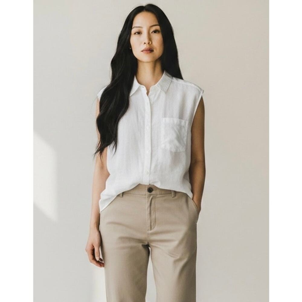 Michael Stars Monique White Sleeveless Button Down Shirt NWT Medium